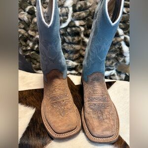 Old West Brown and Blue Cowboy Boots